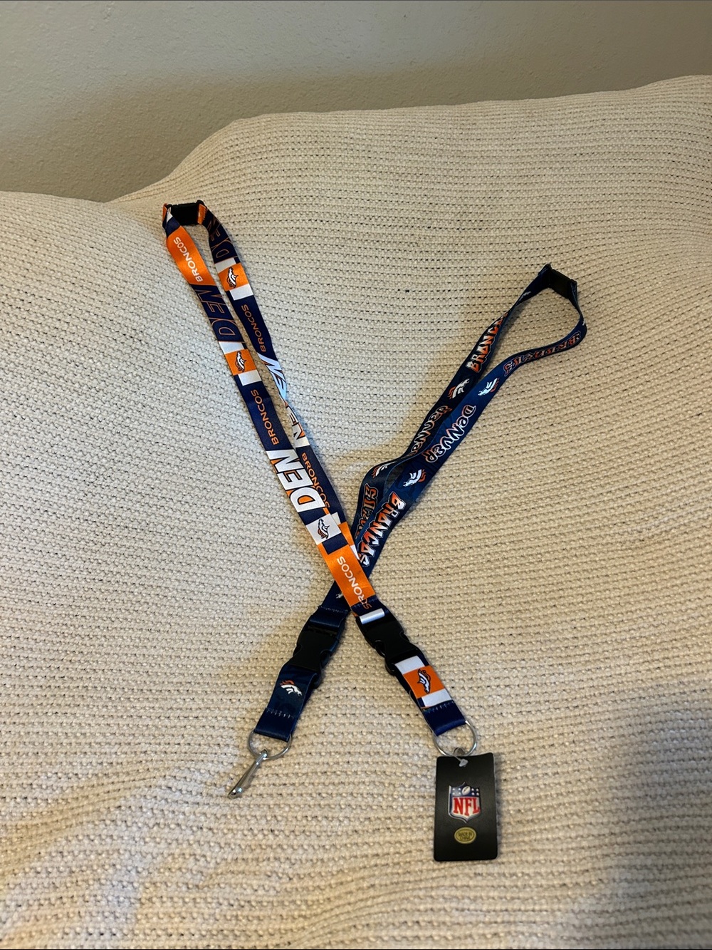 NFL Denver Broncos Navy and Orange Dual Lanyard with Badge Clip